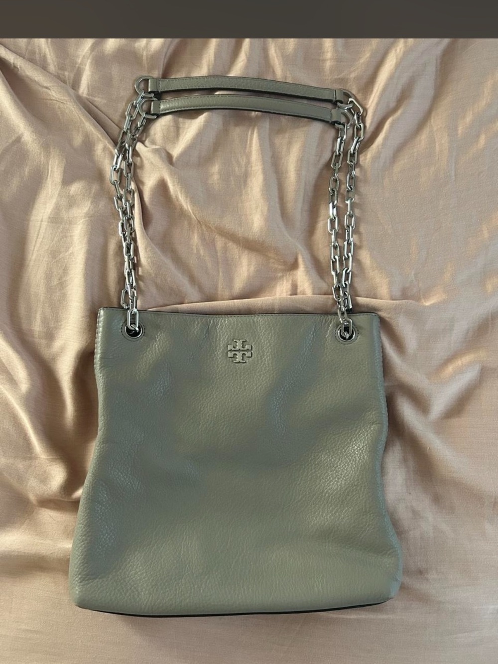 Authentic Tory Burch Gray Chain-Handle Shoulder Bag